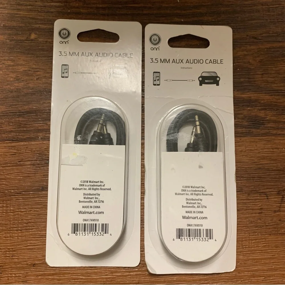 Onn 3.5 mm Aux Audio Cable 4 ft - Black - Set Of 2
